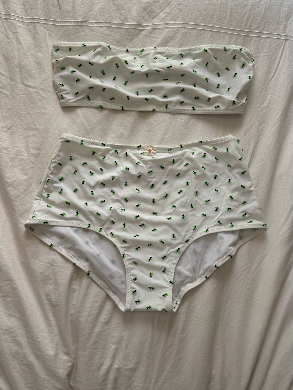 SOLID & STRIPED White Bikini with Neon Green Floral Embroidery